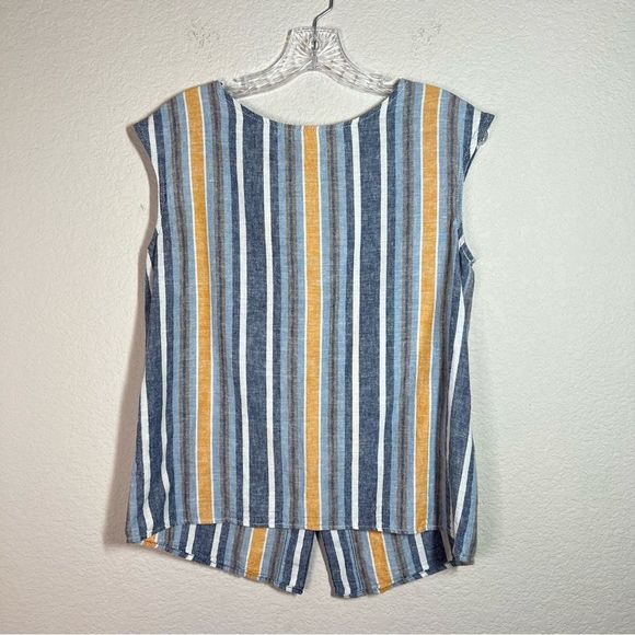 Max Studio Tops - Max Studio Blue Striped Linen Blend Sleeveless Button Down Top Women's Small